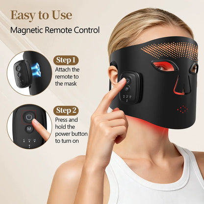 Cordless Red Light Therapy Mask, 4 Colors 336 LED Beads Infrared Facial Skin Care Mask