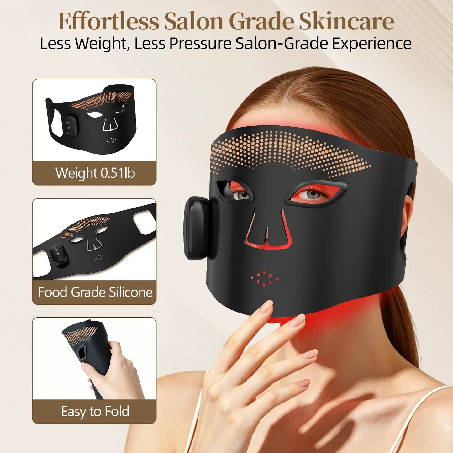 Cordless Red Light Therapy Mask, 4 Colors 336 LED Beads Infrared Facial Skin Care Mask