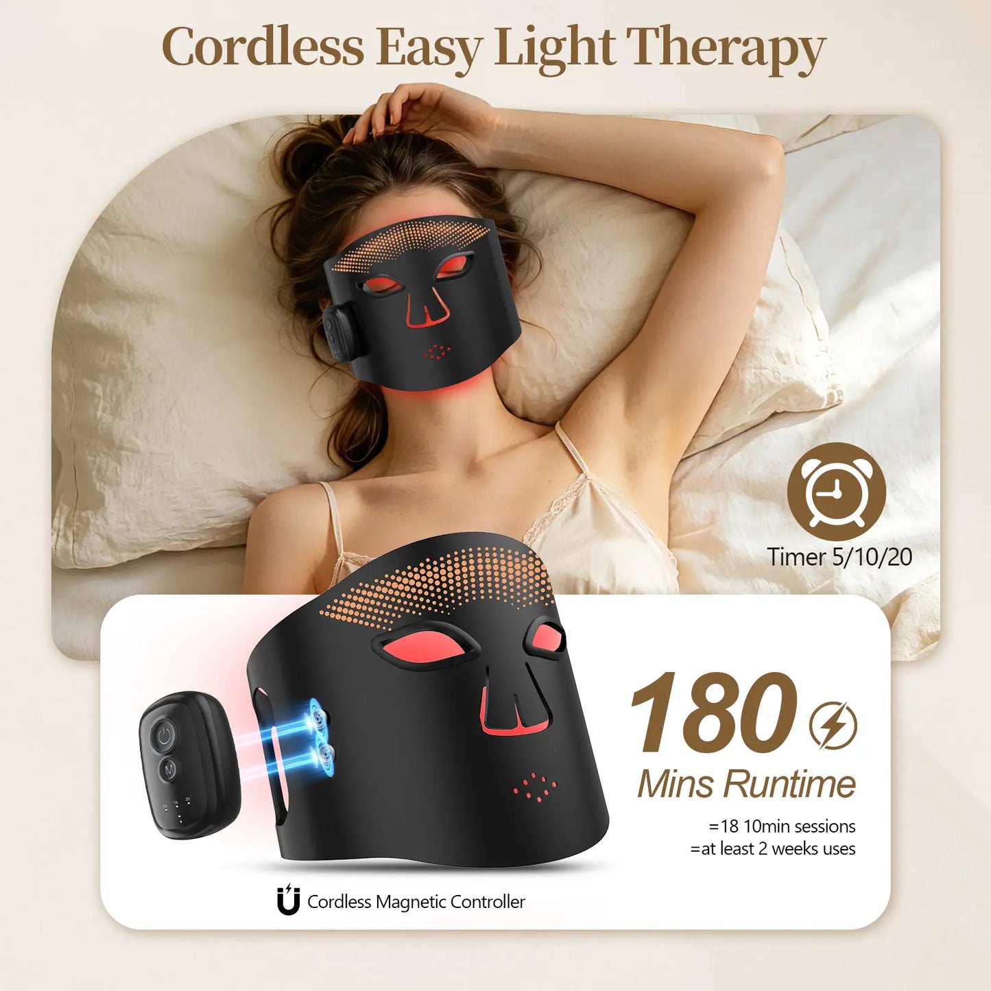 Cordless Red Light Therapy Mask, 4 Colors 336 LED Beads Infrared Facial Skin Care Mask