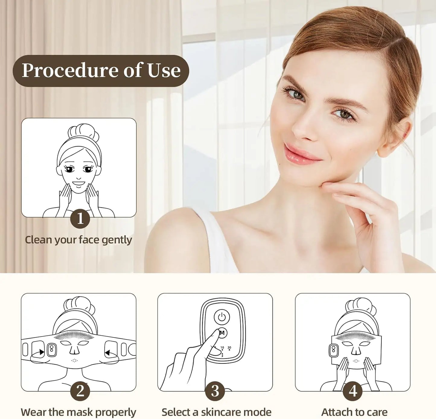 Cordless Red Light Therapy Mask, 4 Colors 336 LED Beads Infrared Facial Skin Care Mask