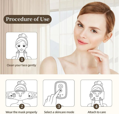 Cordless Red Light Therapy Mask, 4 Colors 336 LED Beads Infrared Facial Skin Care Mask