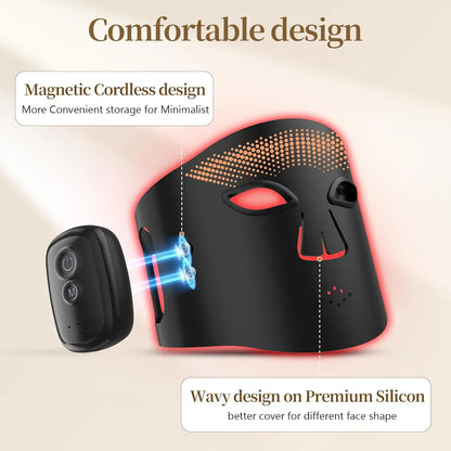 Cordless Red Light Therapy Mask, 4 Colors 336 LED Beads Infrared Facial Skin Care Mask