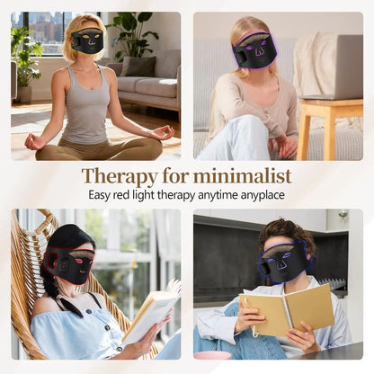 Cordless Red Light Therapy Mask, 4 Colors 336 LED Beads Infrared Facial Skin Care Mask